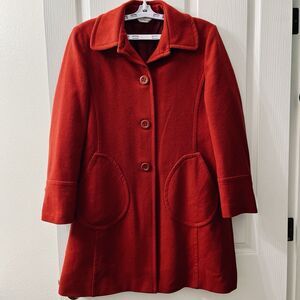 Vtg Woolworths Red Wool Pea Coat Women’s 12 Preppy Pockets Lined Collared A-line